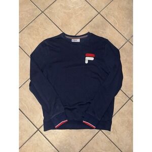 Fila Crewneck Sweatshirt Navy Blue Chenille F Logo Retro Sportswear Men's M